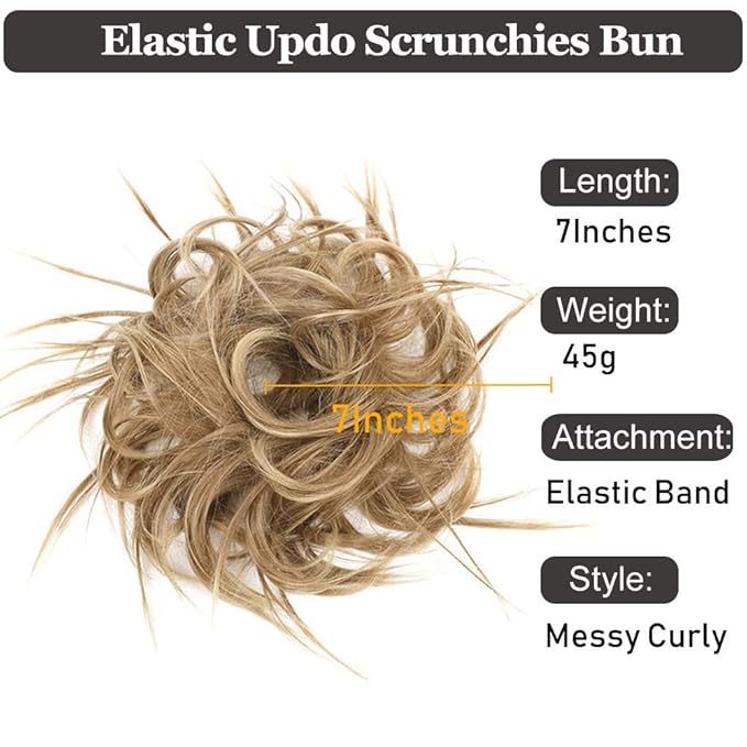 HMD Tousled Updo Messy Bun Hairpiece Hair Extension Ponytail With Elastic Rubber Band Updo Ponytail Hairpiece Synthetic Hair Extensions Scrunchies Ponytail Hairpieces for Women (12H24)