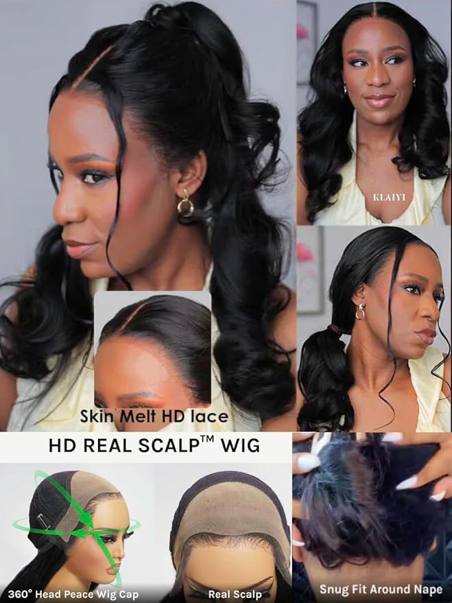 KLAIYI HD Real Scalp Wig 13x4 Lace Frontal Human Hair Wig Loose Body Wave with Face Framing Curtain Bangs Pre Everything Glueless 3S Wear and Go Precut Lace Pre Plucked Pre Bleached 180%Density 24Inch