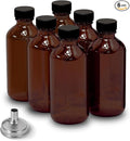 6 Pack 2oz Amber Glass Bottles for Vanilla Extract, Boston Round Leak-Proof Brown Glass Jars with Caps, Bonus Funnel - Ideal for Homemade Extracts, Essential Oils, DIY Christmas Party Gift Supplies