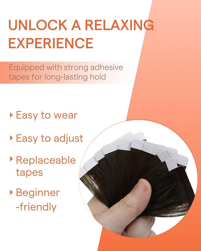 Sunny Hair Tape in Hair Extensions Real Human Hair Invisible Remy Hair Extensions Tape ins for Women Darkest Brown Ombre Medium Brown Balayage 18 inch 25G