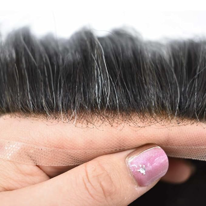Toupee For Men Swiss Lace Hair System For Mens ToupeeL Human Hair Lace Hair Piece For Mens Toupee Hair Units 6X8#1B Off Black 120% Density
