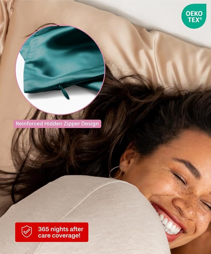 SUNDAYSILKS™ Premium Silk Pillow Cases | 100% Mulberry Silk Pillowcase with Zipper, All Sides Real 22 Momme Grade 6A Silk, Standard Queen, King Size [Teal Sapphire]