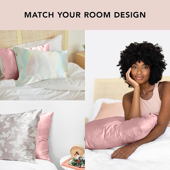 Kitsch Satin Pillowcase, Softer Than Silk Pillow Cases, Cooling Pillow Covers, King Size Pillow Cases Set of 2, Satin Pillowcase with Zipper for Hair, Skin & Quality Sleep, 19"x36" Blush, 2pcs