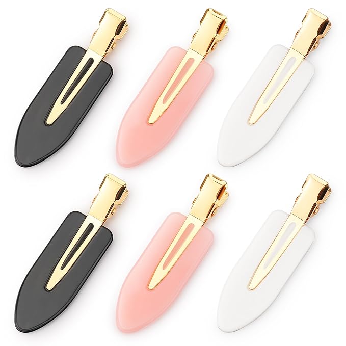 D 6 Pcs Creaseless Hair Clips No bend No Crease Hair Clip Makeup Clips for Women and Girls Flat Hair Clips for Hairstyling Salon Golden Handle