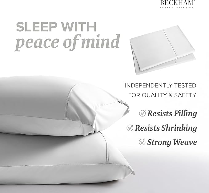 Beckham Hotel Collection Cooling Pillowcases for Hot Sleepers, Standard/Queen Size Set of 2, Cool Bedding, Envelope Closure, Silky Soft, Breathable, Moisture-Wicking, White