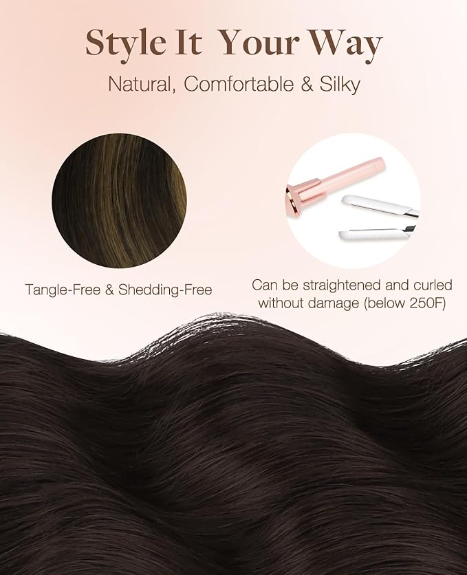 GOO GOO Invisi Edge Tape in Hair Extensions Human Hair, 2/6/2 Balayage Dark Brown to Chestnut Brown 10pcs injected with 10pcs classical tape ins, 24inch 50g, Virgin Remy Hair, Natural Look