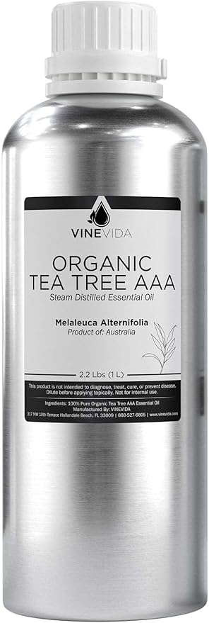 VINEVIDA Organic Tea Tree Essential Oil 32 oz - Undiluted Candle Scent DIY Scents for Candlemaking Bulk Soap Making,32GALV-OBP-ORG-TEA-32