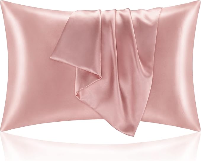 BEDELITE Satin Pillowcase with Zipper, Rose Pink Pillow Cases Queen Size Set of 2, Super Soft and Cooling Similar to Silk Pillow Cases, Gift for Women Men(20x30 Inches)
