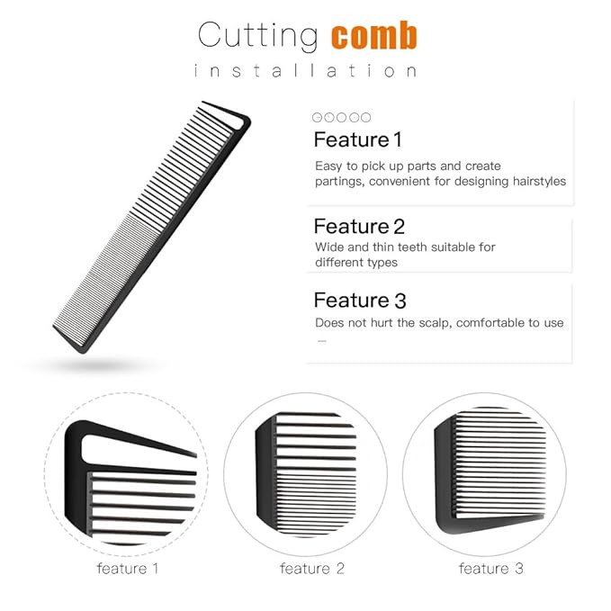 3-in-1 Rat Tail & Pintail Comb Set - Carbon Fiber & Stainless Steel Teeth for Braids, Barber Styling & Salon Use (Orange, Green, Black)