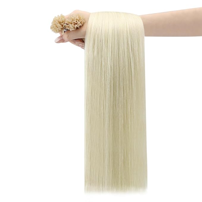 YoungSee Blonde U Tip Hair Extensions Human Hair Hot Fusion K Tips Human Hair Extensions Platinum Blonde Utips Hair Extension Real Hair for Thin Hair Keratin Hair Extension 18In 1G/S 50G