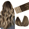GOO GOO Tape in Hair Extensions Human Hair, 4/26/4 Balayage Chocolate Brown to Honey Blonde, 18inch 25g 10pcs, Skin Weft Seamless Invisible, Silky Straight with Thick Ends, Remy Human Hair