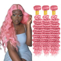 30 32 34 Inch Pink Deep Wave Bundles Human Hair Light Pink Bundles Niegmeag Brazilian Virgin Soft and Silky Remy Hair Extensions Pure Pink Deep Wave Bundle