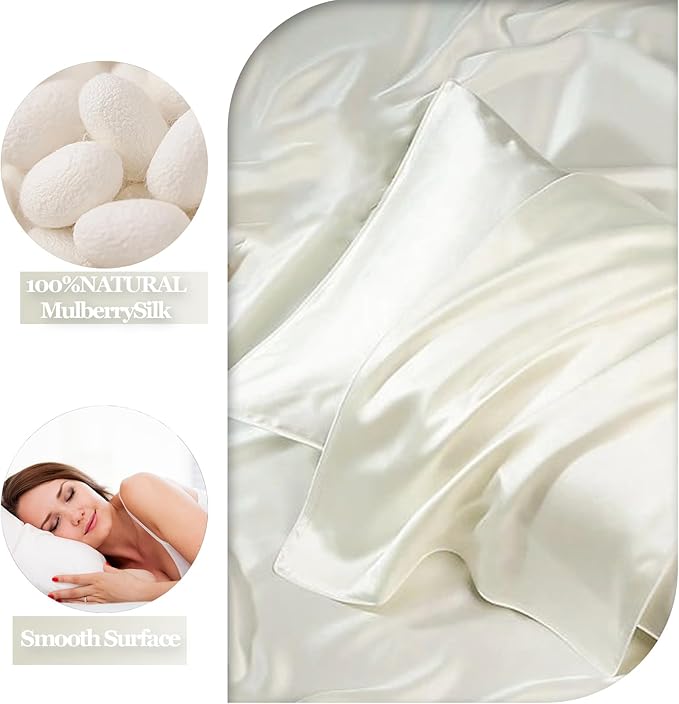 Luxury 6A Mulberry Silk Pillowcase & Silk Pillow Case for Hair & Skin – Anti-Wrinkle, Hidden Zipper – Best Beauty Sleep Solution for Women (White, Standard)