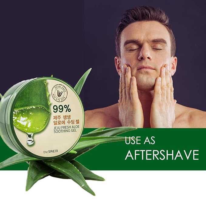 THESAEM Jeju Fresh Aloe Soothing Gel 10.1 fl. oz. - 99% Pure Aloe Vera Leaf Juice from Jeju Island - Multi-Purpose Moisturizing Gel for Face, Body & Hair - Cooling Relief for Irritation & Dry Skin