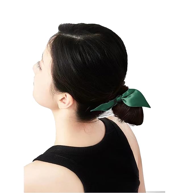 THXSILK Hair Silk Scrunchies with Bow for Women Pure Mulberry Silk Hair Cute Ring Ties Scrunchies for Girls Women's Thick Hair, Emerald Green, 2.8"