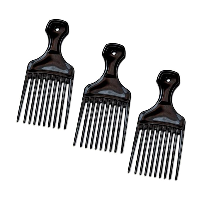 (3 Pack) 5.25" Plastic Afro Pick Lift Hair Comb Detangle Wig Braid Hair Man Styling Comb (Black_B)