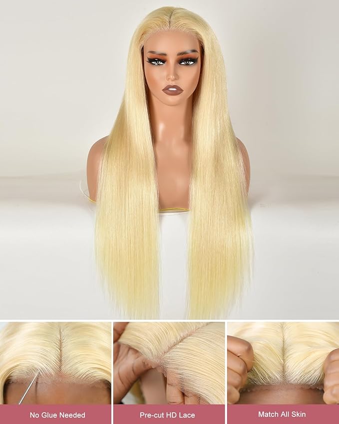 26 Inch Wear And Go Glueless 613 9x6 HD lace front wig Human Hair Pre Plucked Pre Cut For Beginners Human Hair 180% Density Straight Lace Front Wigs No Glue Pre Cut 3 Seconds To Wear Glueless Wig