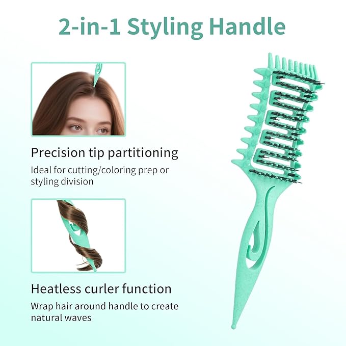 Curl Defining Brush, Curly Hair Brush for Detangling Shaping and Styling Curly Hair, Vented Candy Brush for Wet or Dry Hair Types for Women and Girl, Defining with Side Gear, Reduces Frizz (Green)