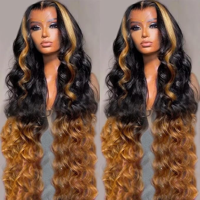 250% Density 13x6 Lace Front Wigs Human Hair Pre Plucked Body Wave HD Transparent Ombre Lace Front Wigs Glueless Wigs Human Hair 13x6 Blonde Colored Human Hair Wig For Women 20 Inch