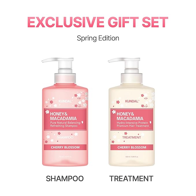 KUNDAL Honey & Macadamia / Cherry Blossom, Natural Protein Hair Care for Frizz Control & Elasticity | Cherry Blossom , 500ml (Pack of 2), Stocking Stuffers