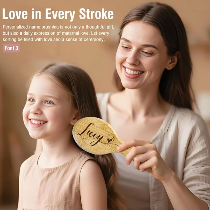 Portable Wooden Hair Brush with Custom Name Engraving, 2 Piece Mini Brushes Gifts for Girls, Daughter, 20 Personalized Design Options, Mirror Option Available