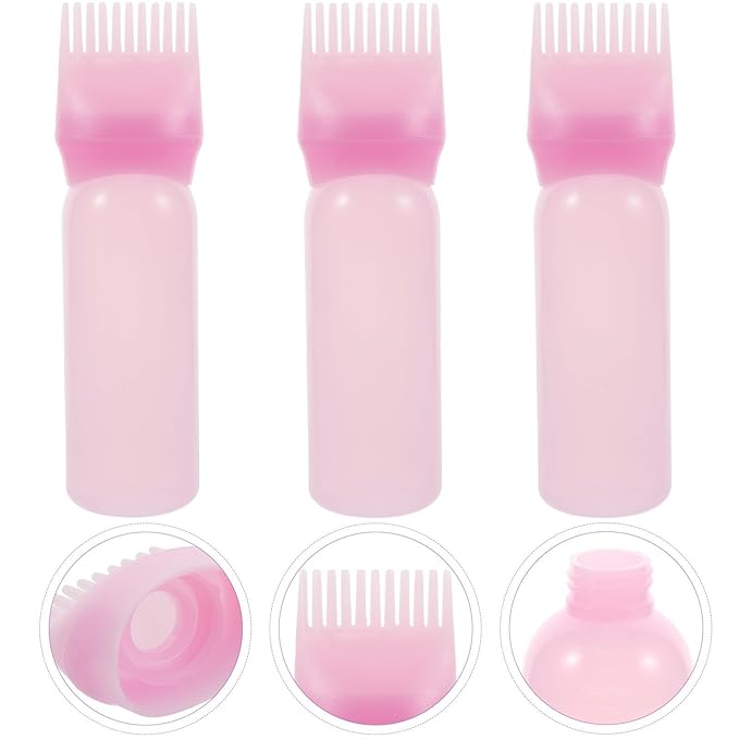Root Comb Applicator Bottles Hair Color Bottle Applicator for Home Salon Pink Easy Squeeze Hair Dyeing and Oil Application