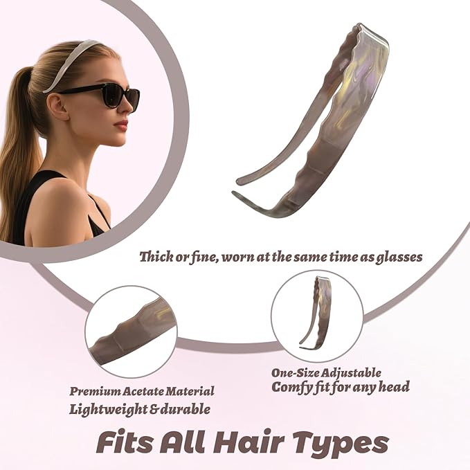 Headbands with Teeth Non-Slip Thin Acetate Hairbands for Women, Sunglasses Headband Design, 90s Retro Hair Barrettes, No Pressure & No Headache Hair Bands (Brown Marble)