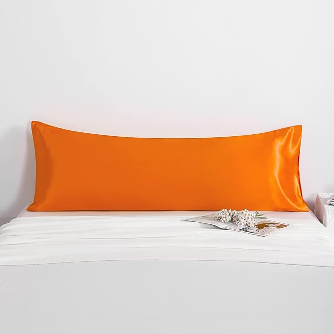 NTBAY Satin Body Pillowcase for Hair and Skin, Luxurious and Silky Pillow case with Envelope Closure, 20x54 Inches, Orange