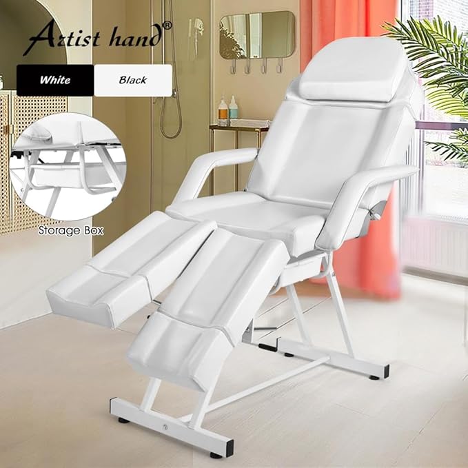 Artist hand Massage Table Facial Bed Massage Bed for Eyelash Extensions Salon Chair with Tray,Split Footrests(White)