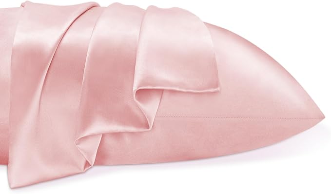BEDELITE Satin Pillowcase for Hair and Skin, Super Soft and Cooling Similar to Silk Pillow Cases 2 Pack with Envelope Closure, Gift for Women Men(20"x26" Standard Size, Pink)