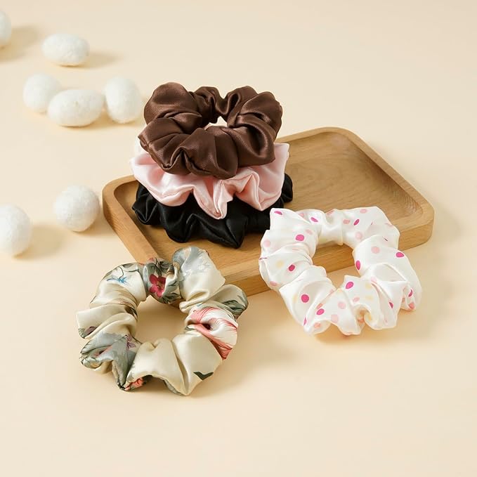 19Momme Silk Scrunchie Thick Hair Ties for Curly Hair, No Slip Hair Bands for Women, Vintage Satin Hair Accessories (Hair tie Mixed PACK)