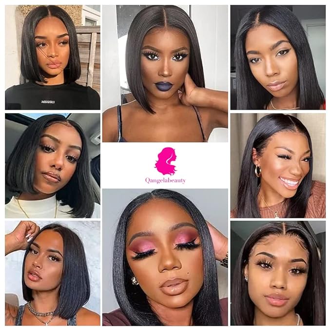 14 inch Short Bob Wigs 13x4 Frontal Bob Transparent Lace Front Wigs Human Hair Pre Plucked Brazilian Virgin Hair Wigs for Black Women Natural Black