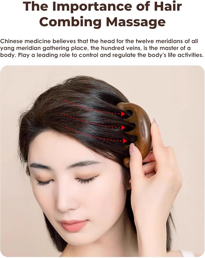 Sandalwood Gua Sha Massager, Meridians Massager, Scraping Massage Comb, for Hair Growth & Body Relief