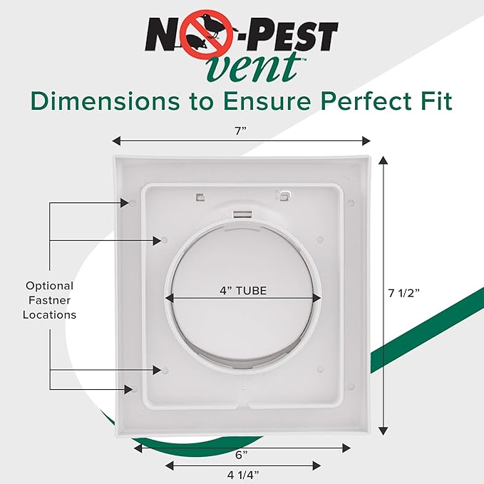 NO-PEST VENT, Exclusive Dual Door Dryer Vent Cover Outdoor 4 inch or Bathroom Fan, Made in USA w Highest UV Resistant Plastic in Any Outdoor Vent Cover (Onyx, 4 inch W/O Duct Tube)