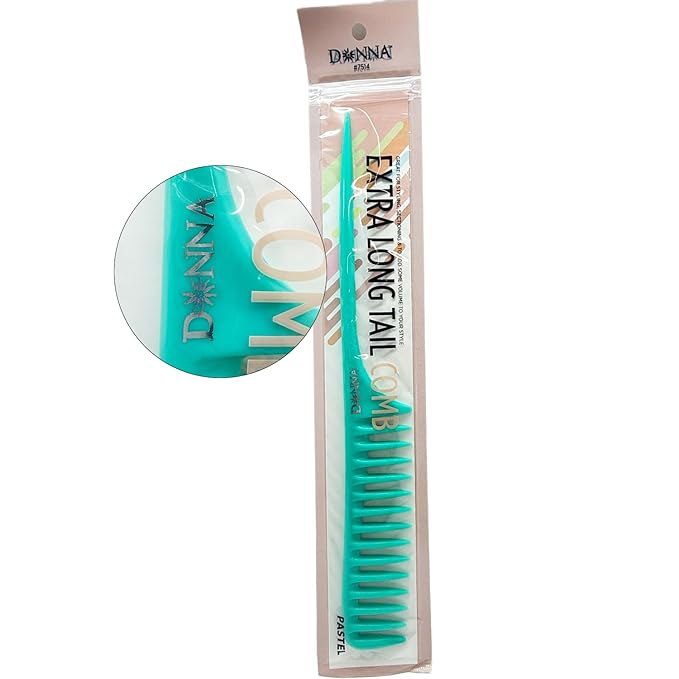 DONNA Extra Long Tail Comb – Wide Tooth Styling Comb with Long Handle for Parting, Sectioning & Braiding – Anti-Static Pastel Hair Comb for Natural & Curly Hair (GREEN)