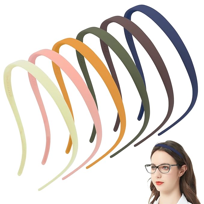 6 Pack No Pressure Headbands for Glasses Wearers - Flexible Non-Slip Hairbands, Matte Plastic with Teeth, for Women & Girls, Comfortable No Pressure, Ideal for Daily Use, Makeup & More