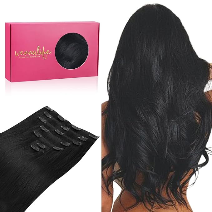 WENNALIFE Clip in Hair Extensions Real Human Hair, 22 Inch 160g 7pcs Jet Black Remy Hair Straight Natural Extensiones De Cabello Humano Con Clip Ins