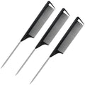 Hair Metal Carbon Parting Combs 3PCS, for Women and Girls, for Curly, Braiding, Styling (Black)