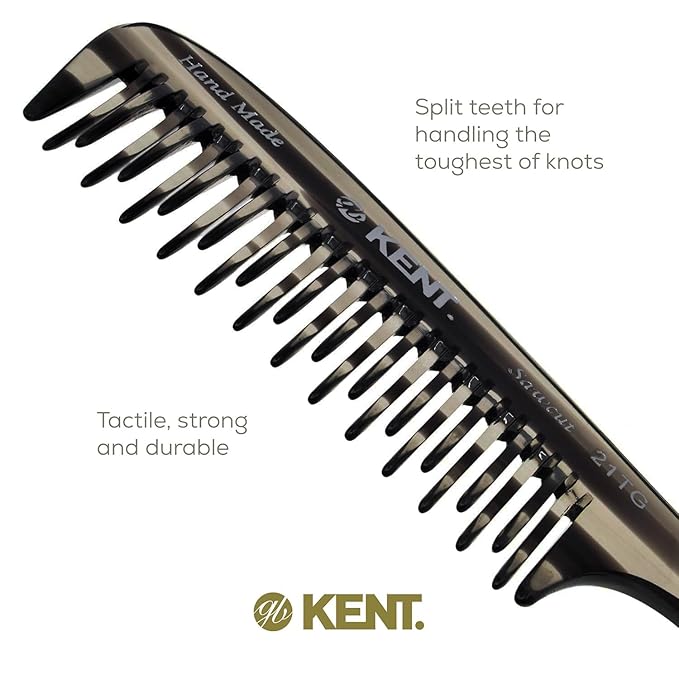 Kent 21T Large Hair Detangling Comb, Double Wide Tooth Comb for Curly Wavy Hair, Detangler for Wet and Dry Hairs, Saw-Cut, Handmade Kent Combs