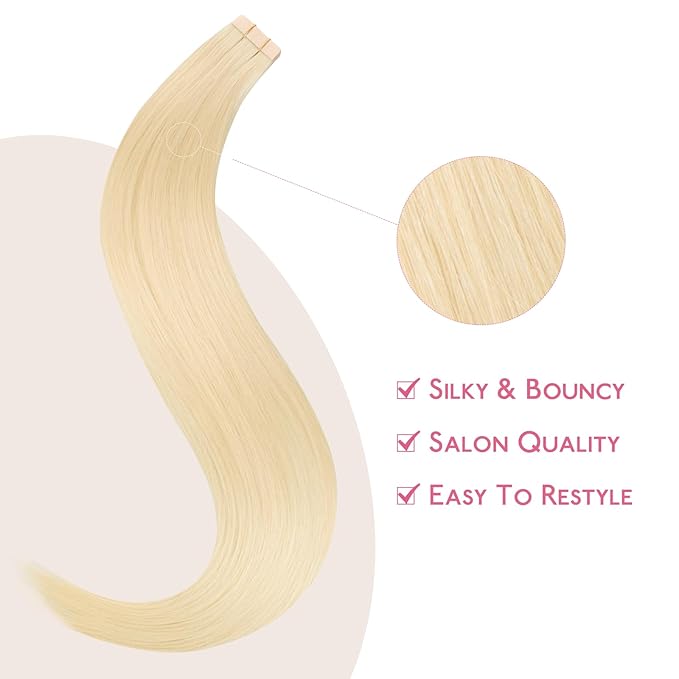 WENNALIFE Tape in Hair Extensions Human HairTape in Extensions, 10pcs 25g 16 inch Remy Invisible Tape Ins Straight Colored