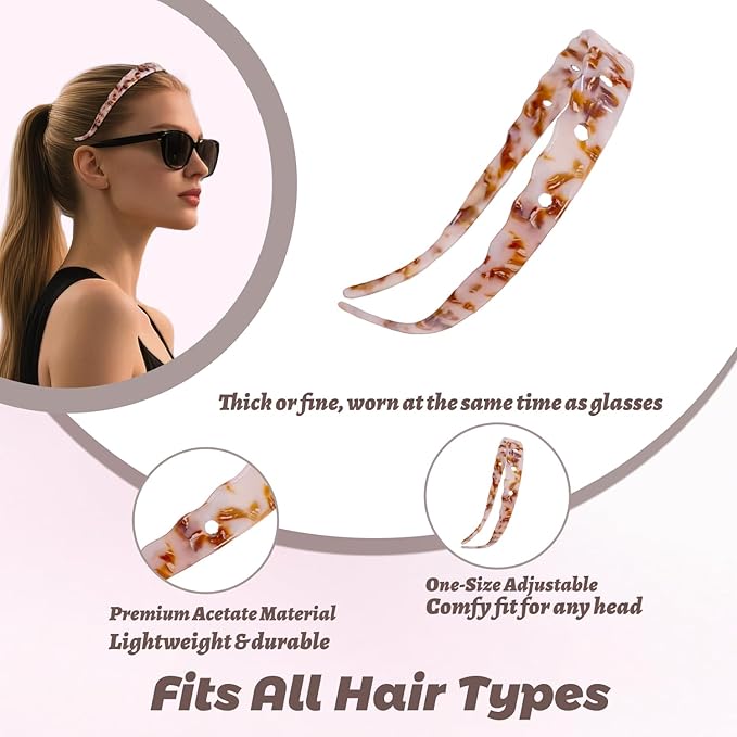 Headbands with Teeth Non-Slip Thin Acetate Hairbands for Women, Sunglasses Headband Design, 90s Retro Hair Barrettes, No Pressure & No Headache Head Bands (Amber Brown Star)