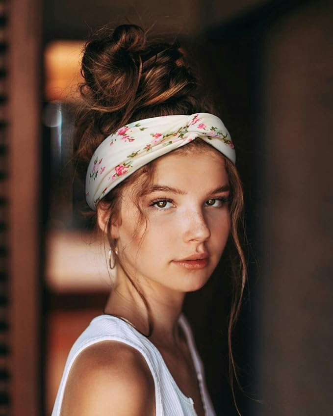 Huachi Boho Headbands for Women Floral Print: Summer Twist Headband for Beach, Elastic Women's Fashion Head Bands