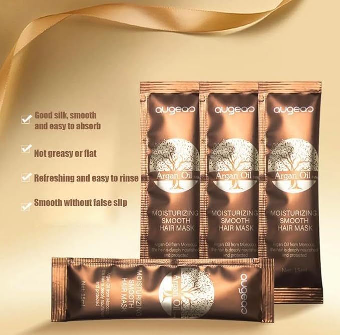 augeas Argan Oil Extra Moisturizing Smooth Hair Mask 15mL/pack (10 packs) Keeps hair Color Last Longer Up to 6 Weeks (Traveling, Single Use, First Time Test Trying Convenience Packages)