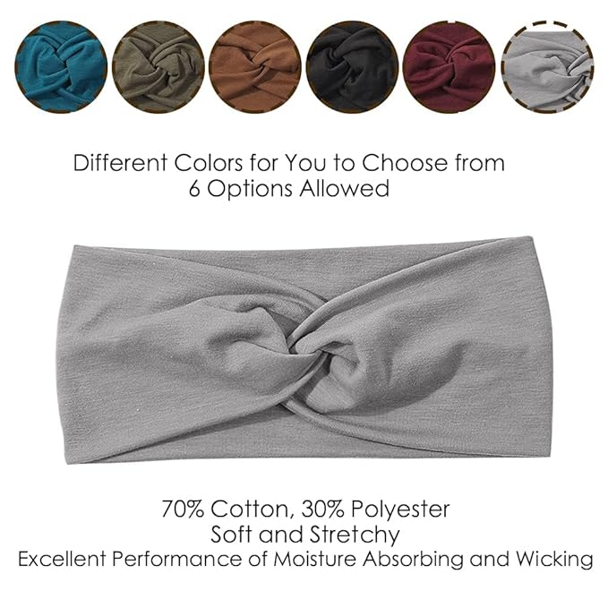 Artilady 6 Pack Wide Boho Headbands for Women - Soft Yoga Elastic Hair Bands for Girls Workout Running Sport Headwrap Non-slip Breathable (Warm Colors)