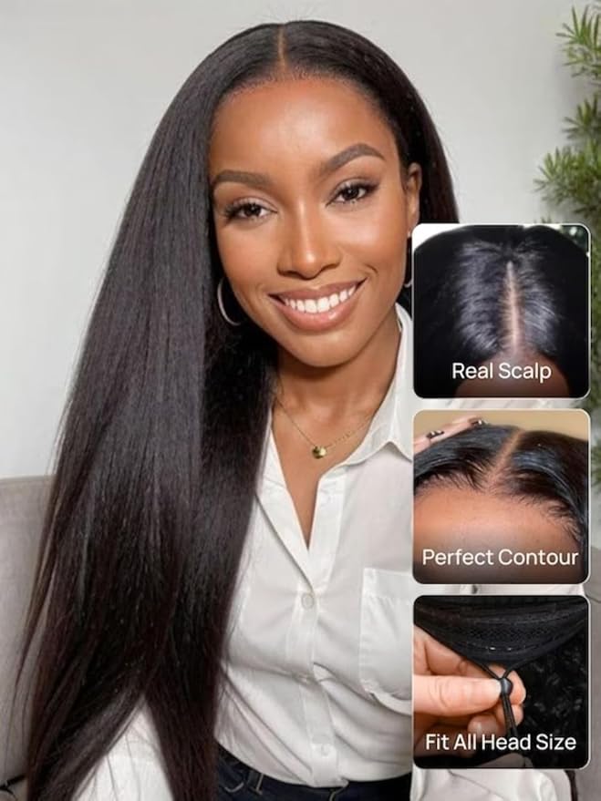 YIROO EasiContour V Part Wigs Human Hair Yaki Straight Human Hair Wigs No Leave Out Glueless Upgraded U Part Wigs for Women V Shape Clip in Vpart Wig No Sew in No Glue Beginner Friendly 20 inch