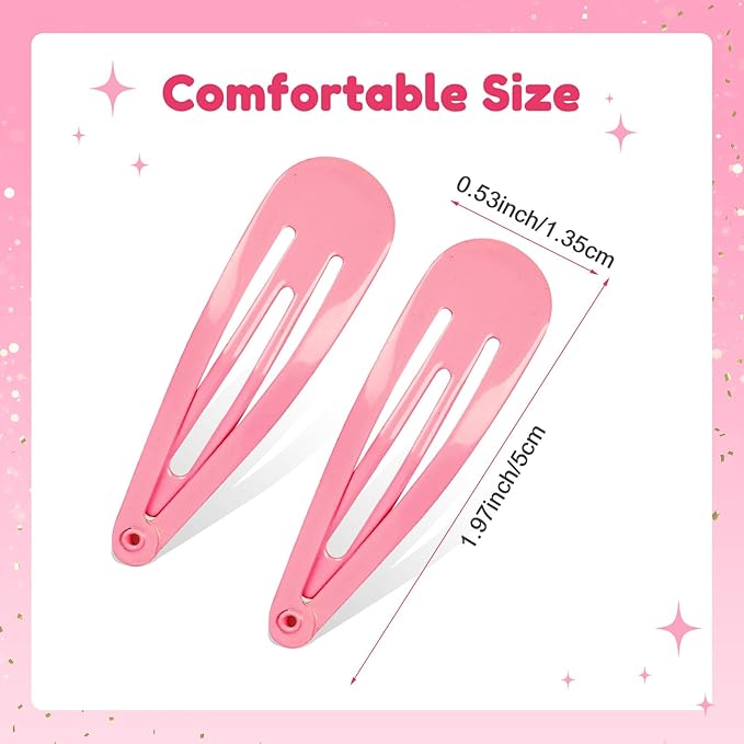 2 Inch Pink Hair Clips Barrettes Metal Snap Clips for Women Durable Water Drop Ideal Hair Accessories for Hairdressing Wedding and Everyday Use 20 pcs