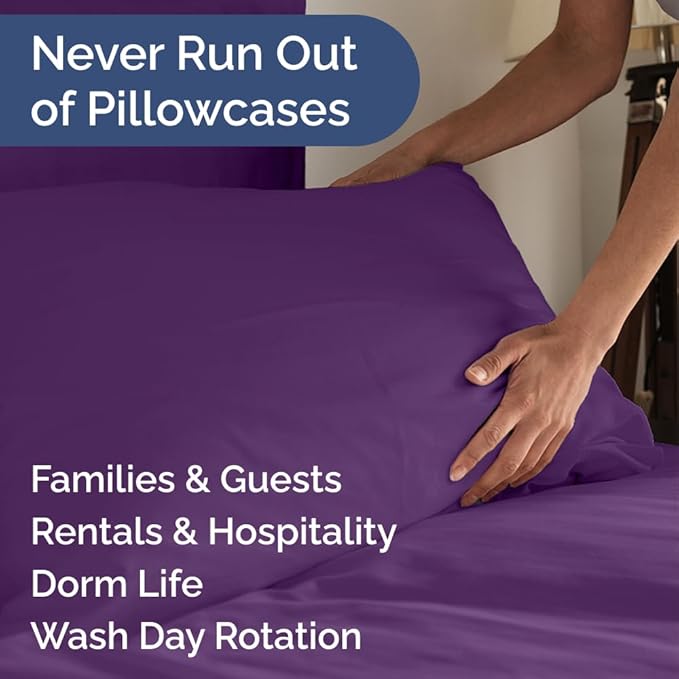 Queen Pillow Cases Set of 8 - Ultra Soft Hotel Quality Pillowcase Covers - Comfy & Wrinkle Free - Shrink, Stain & Fade Resistant - Easy-Care, Machine Washable Pillow Protectors - 8 Piece Set - Purple