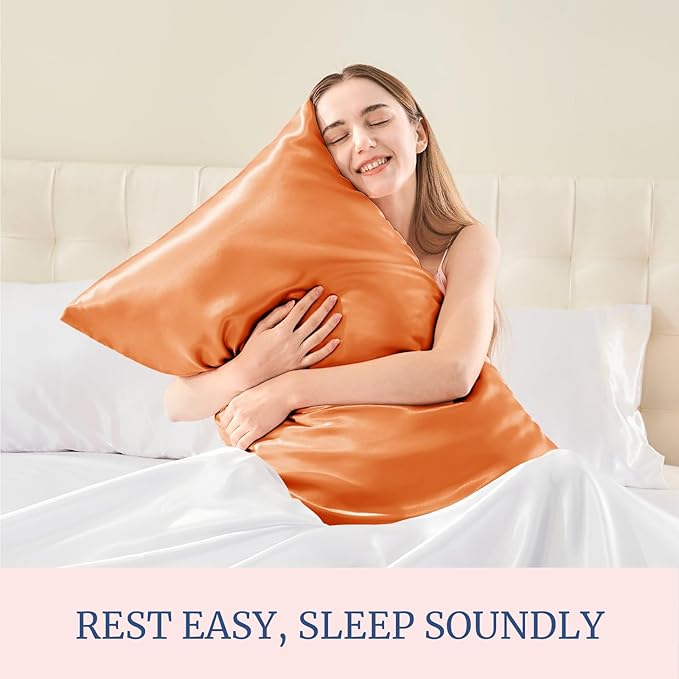 BEDELITE Satin Pillowcase for Hair and Skin, Super Soft and Cooling Similar to Silk Pillow Cases 2 Pack with Envelope Closure, Gift for Women Men(20"x26" Standard Size, Burnt Orange)