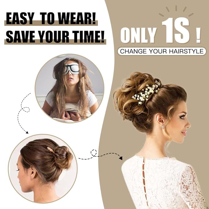 HMD Tousled Updo Messy Bun Hairpiece Hair Extension Ponytail with Elastic Rubber Band Updo Ponytail Hairpiece Synthetic Hair Extensions Scrunchies Ponytail Hairpieces for Women