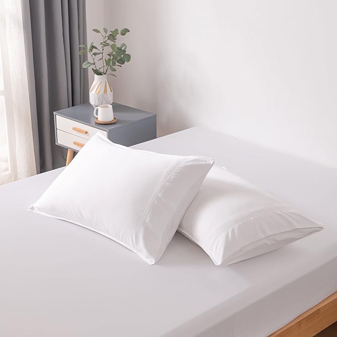 Bella Coterie | Luxury Bamboo Viscose Queen Size Pillowcase Set | 100% Organically Grown | Ultra Soft | Cooling | 2 Pcs [White]